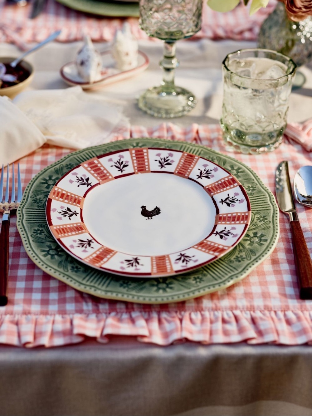 Anthropologie Stoneware Plate Millie Side Dessert New Rooster Chicken Set of 2